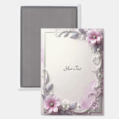 Pink Floral Frame Magnet (Vorderseite/Rückseite)