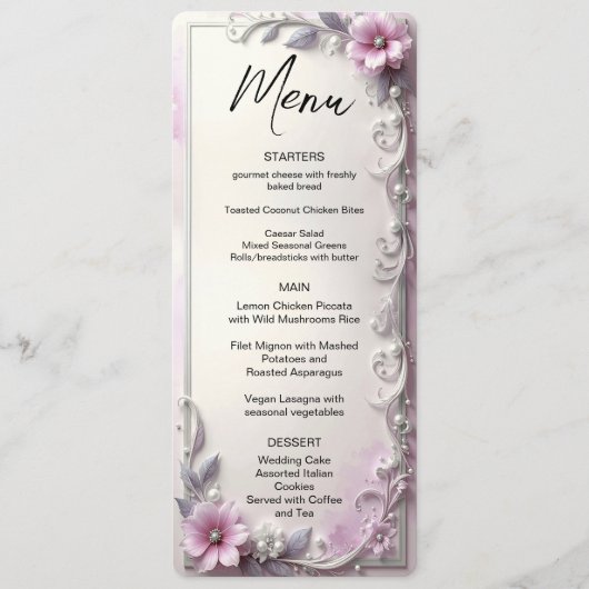Pink Floral Frame Menu Menükarte (Vorderseite)