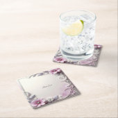 Pink Floral Frame Paper Coaster Rechteckiger Pappuntersetzer (Vor Ort)