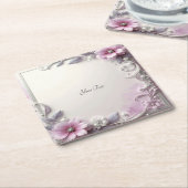 Pink Floral Frame Paper Coaster Rechteckiger Pappuntersetzer (angewinkelt)