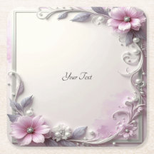 Pink Floral Frame Paper Coaster