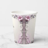 Pink Floral Frame Paper Cups Pappbecher (Rückseite)