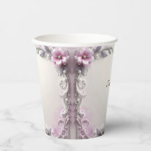 Pink Floral Frame Paper Cups