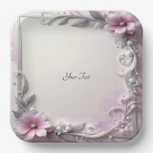 Pink Floral Frame Paper Plate