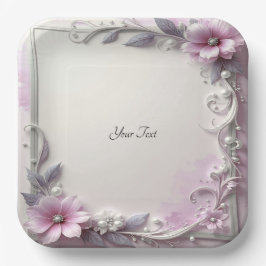 Pink Floral Frame Paper Plate Pappteller