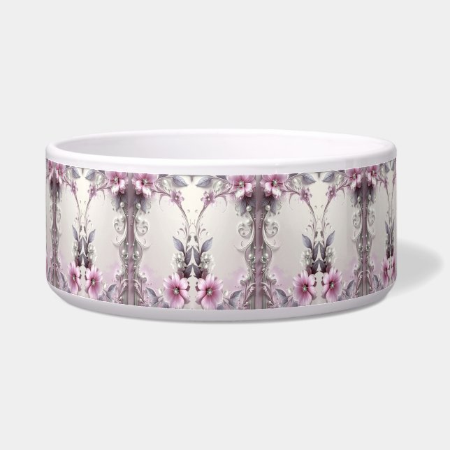 Pink Floral Frame Pet Bowl Napf (Links)