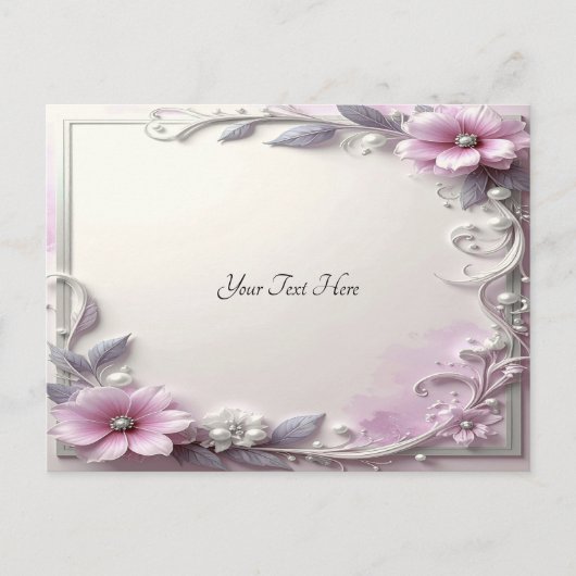 Pink Floral Frame Postcard Postkarte (Vorderseite)