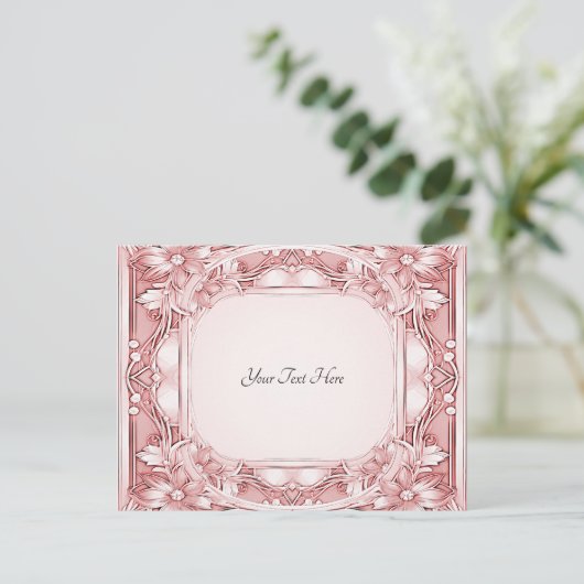 Pink Floral Frame Postkarte (Stehend Vorderseite)