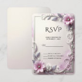 Pink Floral Frame RSVP Card Karte (Vorne/Hinten)