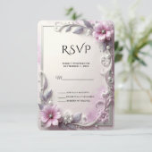 Pink Floral Frame RSVP Card Karte (Stehend Vorderseite)