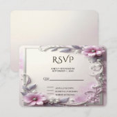 Pink Floral Frame RSVP Card Karte (Vorne/Hinten)