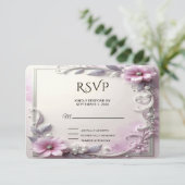 Pink Floral Frame RSVP Card Karte (Stehend Vorderseite)