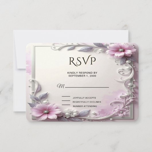 Pink Floral Frame RSVP Card Karte (Vorderseite)