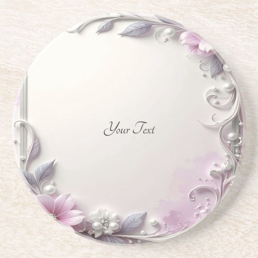 Pink Floral Frame Sandstone Coaster Getränkeuntersetzer (Vorne)