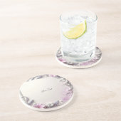 Pink Floral Frame Sandstone Coaster Getränkeuntersetzer (Seite)