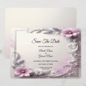 Pink Floral Frame Save The Date (Vorne/Hinten)