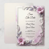 Pink Floral Frame Save The Date (Vorne/Hinten)