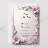 Pink Floral Frame Save The Date (Vorderseite)
