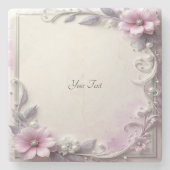 Pink Floral Frame Stone Coaster Steinuntersetzer (Vorderseite)