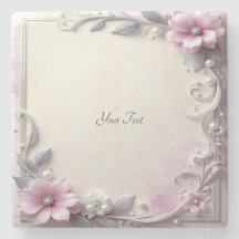 Pink Floral Frame Stone Coaster