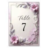 Pink Floral Frame Table Number Tischnummer (Rückseite)