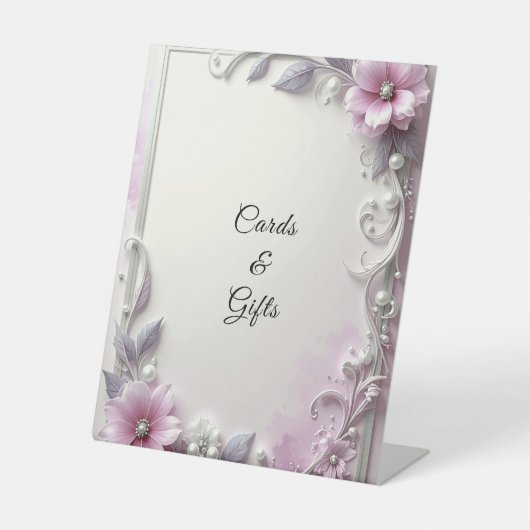 Pink Floral Frame Tabletop Signs Sockelschild (Vorderseite)