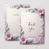 Pink Floral Frame Thank You Card Dankeskarte (Vorne/Hinten)