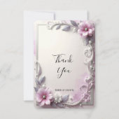 Pink Floral Frame Thank You Card Dankeskarte (Vorderseite)