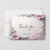 Pink Floral Frame Thank You Card Dankeskarte (Vorderseite)