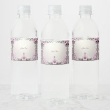 Pink Floral Frame Water Bottle Label