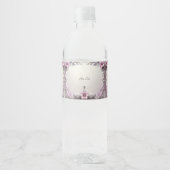 Pink Floral Frame Water Bottle Label Wasserflaschenetikett (Vorderseite)