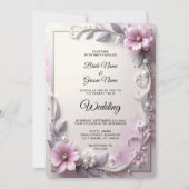 Pink Floral Frame Wedding Invitation Einladung (Vorderseite)
