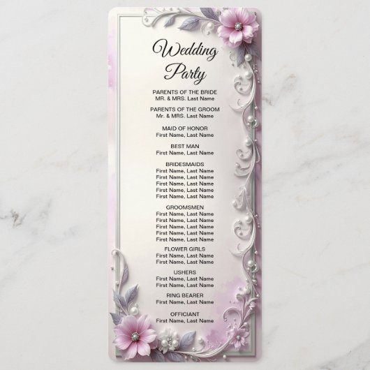 Pink Floral Frame Wedding  Programm (Rückseite)