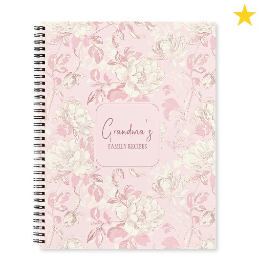 Pink Floral French Toile Flower Custom Name Recipe Notizblock