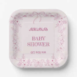 Pink Floral French Toile Girl Babydusche Pappteller