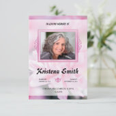 Pink Floral Funeral Program Card Template Einladung (Stehend Vorderseite)