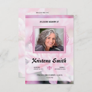 Pink Floral Funeral Program Card Template Einladung