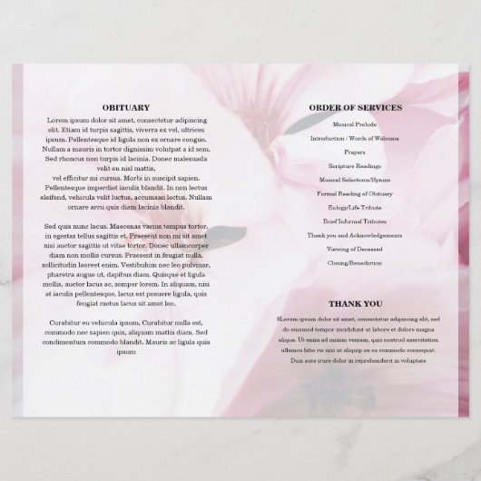 Pink floral Funeral Program template (Rückseite)