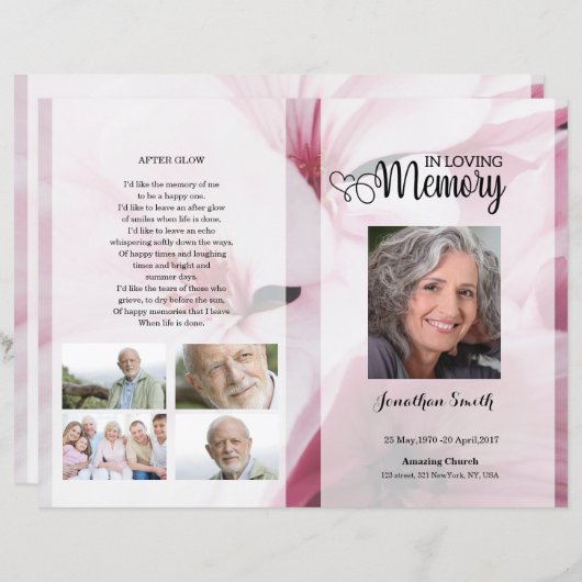 Pink floral Funeral Program template (Vorne/Hinten)
