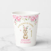 Pink Floral Furry Bunny First Birthday Paper Pappbecher (Rückseite)