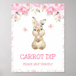 Pink Floral Furry Bunny First Birthday Party Unter Poster
