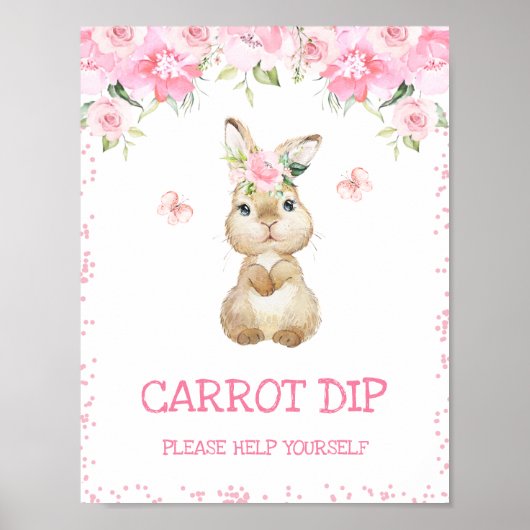 Pink Floral Furry Bunny First Birthday Party Unter Poster (Vorne)