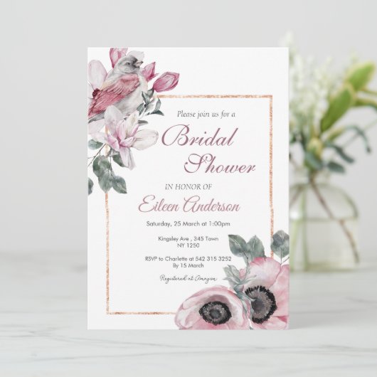 Pink Floral Garden Bridal Dusche Einladung (Stehend Vorderseite)