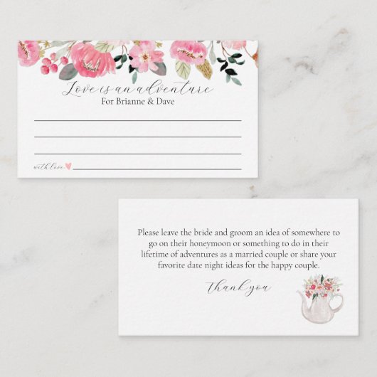 Pink Floral Garden Honeymoon Ideen Begleitkarte (Vorne/Hinten)