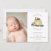 Pink Floral Garland Princess Crown Newborn Girl Ankündigung (Vorderseite)