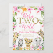 Pink Floral Geboren Two be Wild Jungle Birthday Gi Einladung (Vorderseite)