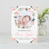 Pink Floral Geburtsankündigung Danke Karte (Stehend Vorderseite)