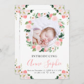 Pink Floral Geburtsankündigung Danke Karte (Vorne/Hinten)