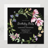 Pink Floral Geburtstag Einladung (Vorne/Hinten)