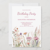 Pink Floral Geburtstag Einladung (Vorderseite)